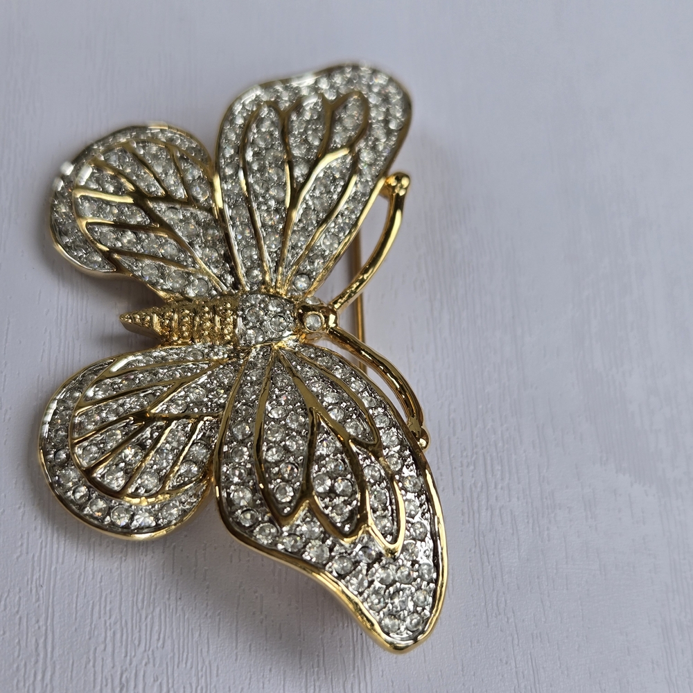 Gold and Silver Butterfly Brooch with Intricate Design
